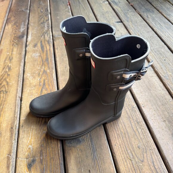 Hunter Refined Webbing Black Rain Wellies Boots in Women's 7 / EU 38 - Picture 5 of 12